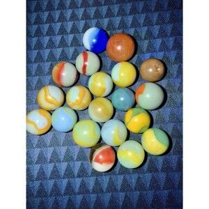 Lot 19 Rare Vtg Akro Agate Peltier Rainbow Marbles - UV Glow collection